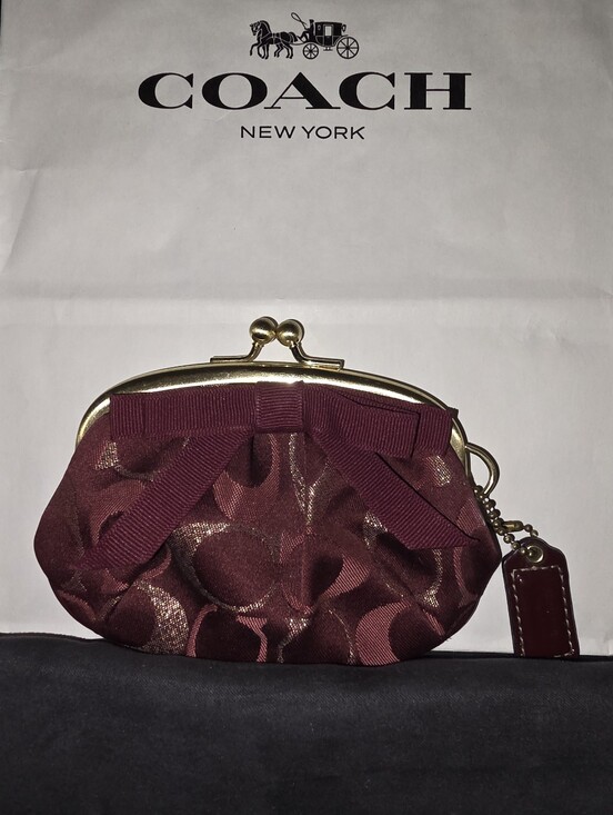 Coach Handbags - Y2K Coach Lurex Burgundy Signature & Bow Kisslock Coin Purse/pouch